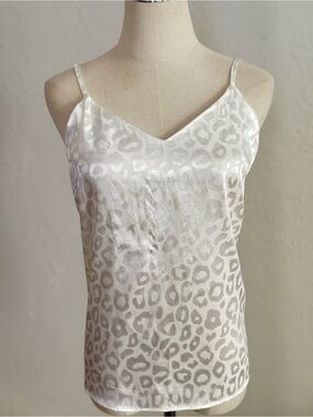 SEN White Leopard Jacquard Satin Cami Sz:L Glam‎ Feminine Minimalist